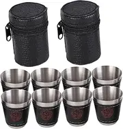 Abaodam 4 Sets Stainless Steel Shot Glass Cup Mini Wine Drinking Simple Stemless Camping Mug Picnic Supplies Leather