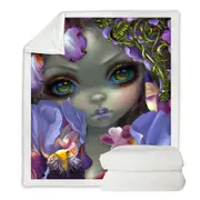 Fine Art the Language of Flowers Irises Girl Throw Blanket