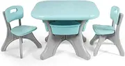 Costway Kids Table and Chairs Set Toy Storage Boxes Activity Play Desk Study Drawing Plastic Children Furniture, Green/Pink (Gray)