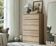 Merryluk 6-Drawer Tallboy Chest – Modern Oak Wood Dresser with Cut-Out Handles, Vertical Storage Cabinet for Bedroom, Living Room, Entryway, or Hallway