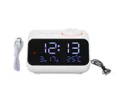 White Alarm Clock Radio LED Digital Alarm Clock with FM Radio Music Temperature Humidity Display