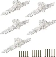 JUXYES Pack of 5 Euro Rose Decorative Cabinet Knobs with Plate, Floral Ivory Drawer Knob Cupboard Door Knobs, Ivory White Drawer Pulls Cabinet Handle Knobs for Dresser Cabinet (L, Ivory with Silver)