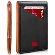 Ekphero Men's Slim Genuine Leather Wallet RFID Blocking Minimalist Credit Card Holder Bifold Folding Wallet, Gifts For M