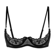 Womens 1/2 Cup Push Up Underwire Lace Bra Lingerie Open Breast Cup Bra Tops Adjustable Strap Sponge Padded Brassiere Underwear-yvan S Black B