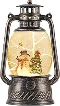 Christmas Snow Globe Lantern with Swirling Glitter and Battery & USB Powered Light 6H Timer for Christmas Home Decoration and Gift (Christmas Tree and Snowman)