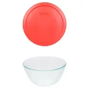Pyrex 7402 6-Cup Sculpted Glass Mixing Bowl and 7402-PC 6/7-Cup Red Lid