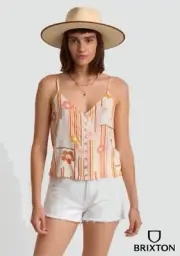 Brixton- Night Fever Woven Flowy Floral Summer Camisole- Dove- Size Medium- NWT