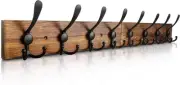Coat Rack Wall Mount 31.5'' 1 Item-8 Hooks, Burnt Brown Plate & Black Hook