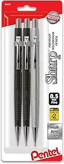 Pentel Sharp Mechanical Pencil, (0.5mm), Metallic Barrels, Assorted Colors Barrels (2N/1Z), 3-Pk (P205MBP3M)