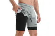 Lixada 2-in-1 Men Running Shorts with Towel Loop Quick Dry Exercise Shorts with Pockets for Training Gym Workout[Grey,XL]