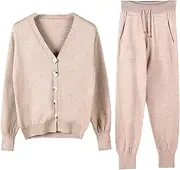 [UIOKLMJH] Women Knitted Tracksuit Turtleneck Sweater Casual Suit Autumn 2 Piece Set Knit Pants Sporting Suit Femme Clothing