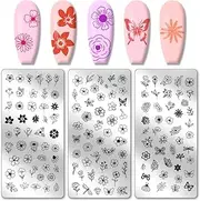 PH PandaHall 3 x Nail Stamping Plates, 138 Patterns Flower Leaf Butterfly Nail Stamper Nail Art Stencils Print Nail Stencils Stainless Steel Nail Picture Plates for Nail Art Design Manicure Salon