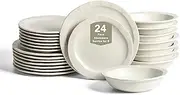 [Stone Lain] Oasis 24-Piece Dinnerware Set Stoneware, Dishwasher and Microwave Safe Plates and Bowls Set, Dish Set for 8, White