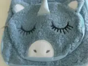 NWT Kids Back Pack Blue Unicorn Fleece Fabric Backpack Zip Pouch Adjusts