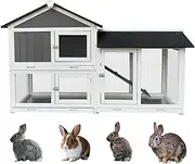 Rabbit Hutch Outdoor Bunny Enclosure Bunny Houses 2 Level with Ramp 3 Lockable Doors and 3 Pull Out Trays Weatherproof for Rabbit Bunny