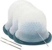 3 PCS Pre-Punched Hair Highlighting Cap With Hook Kit - Silicone Dyeing and Frosting Cap for DIY Highlights at Home Hair Salon - Reusable Barber Cap (White)