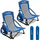 Low Folding Camping Chair, Portable Beach Chairs, Mesh Back Lounger for Outdo...