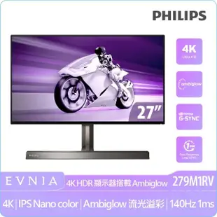 【Philips 飛利浦】279M1RV 27型 IPS 4K 144Hz電競螢幕(AMD FreeSync/HDMI/1ms)