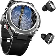 Desong Smart Watch with Earbuds,3 in 1 Round Fitness Tracker,1.28inch Smartwatch for Men,Answer/Make Call,Recording,Sleep Monitor,Sports Smart Watch For Android IOS Phone