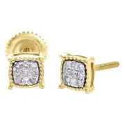 10K Yellow Gold Diamond Square Cluster Studs 5.50mm Screw Back Earrings 1/10 Ct.