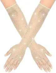 [Generic] Womens Rhinestone Fishnet Long Gloves Costume Accessories