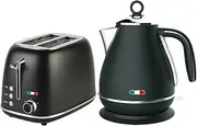 Vintage Electric 2 Slice Toaster & Kettle Combo Stainless Steel - Black