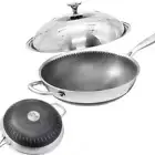 NNEDSZ 304 Stainless Steel Non-Stick Stir Fry Cooking Kitchen Wok Pan with Lid H