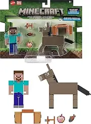 Mattel Minecraft Action Figures & Accessories 2-Pack, Steve & Donkey in 3.25-inch Scale, Collectible Toy Set