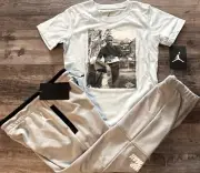 NWT Nike Jordan Boys 6 Light Blue/Light Gray/Black PHOTO Shirt Pants Set Sz 6