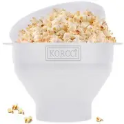 Korcci Microwave Silicone Popcorn Popper Bowl Collapsible Dishwasher Safe White
