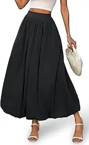 [ELLEVEN] Women's Bubble Maxi Skirt with Pockets，Elastic Waist Puffy Hem Y2k Skirt Casual A Line Long Skirts