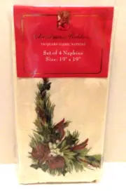 CHRISTMAS RIBBONS JACQUARD FABRIC NAPKINS SET OF 4 19 X 19 NEW