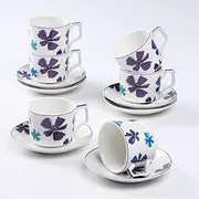[GuangYang] 12 Pieces Fine Porcelain Cups and Saucers set, 7oz/220ml Tea set, Flowers and Dreams Theme Cup with Saucer for Coffee Mocha, Cappucino,Latte,Tea,Chocolate Drinks