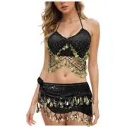 Sexy Bra Belly Dance Crop Top Beads Crisp Tassel Bras Top Backless Crop Top