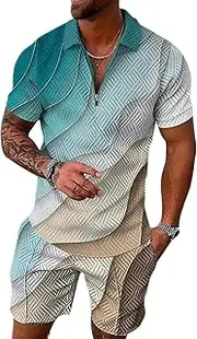 [NEUJD] Summer Men's two piece short set outfits fashion Shirt Suits Printing T shirt with shorts.Men's 2 Piece Summer。, 3X-Large, 23, 3X-Large