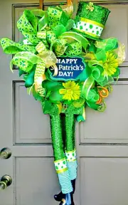 St. Patricks Day Front Door Wreath Huge Leprechaun Deco Mesh Decoration