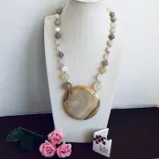 Vtg HSN Lola Rose India gemstone disk necklace banded natural agate 19”