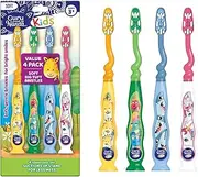 GuruNanda Kids Toothbrush with Suction Cup & Fun Animal Designs - Soft Bristles for Healthy Gums- Non-Slippery & Mess-Free Toothbrush, 3+ Age- 4 Count