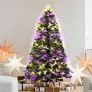SANTACO 1.5M Christmas Xmas Tree Fibre Optic with Star Topper,Multi Light Colour,8 Lihgting Mode,Bushy Branches,Home Office Park Mall Store Indoor,Sturdy Metal Stand,Easy Assembly
