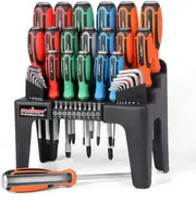 44-Piece Impact Screwdriver Set with Magnetic Bits, High Torque Hex Keys and Rackwith Color Grip