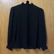 NWT J. Crew Crinkle Chiffon Smocked Black Long Sleeved Top WOMANS XS