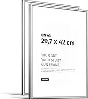 JUNOMI® 2 x Picture Frames DIN A3 (29.7 x 42 cm) Aluminium Colour Silver (Matte) Wall Decoration Metal with Shatterproof Acrylic Glass Picture Frame Metal