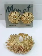 Monet Vintage Leroy Miozzi BOOK PIECE Triple CORDELIA Stud Earrings & Brooch Set