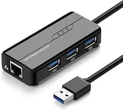 Beyori USB 3.0 Hub,4 Port USB Docking Station Adapter with DC Power Port Wired External，3 USB 3.0 Ports, RJ45 Gigabit Ethernet Port (Color : 100Mbps)