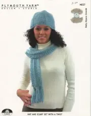 Plymouth Yarn Knitting Pattern N027 Baby Alpaca Grande Hat & Scarf Set w/a Twist
