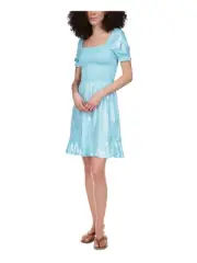 MICHAEL MICHAEL KORS Womens Turquoise Unlined Ruffle Hem Peasant Dress L