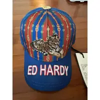 在飛比找蝦皮購物優惠-全新專櫃真品ED HARDY老虎貼鑽刺繡棒球帽 網帽（藍色色