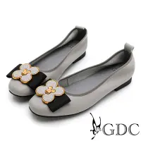 在飛比找Yahoo奇摩購物中心優惠-GDC-梅情脈脈可愛造型蝴蝶結真皮舒適平底包鞋-灰色