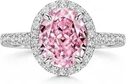 [Michooyel] S925 2.0ct Oval Cut Pink Diamond Engagement Ring for Women Halo Diamond Wedding Ring Promise Ring Sterling Silver Wedding Band