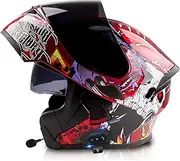 Motorcycle Helmet Flip-Up Helmet with Bluetooth Motorcycle Helmet with Integrated Bluetooth Full-Face Helmet Anti-Fog Double Mirror Full-Face Helmet ECE Approved Crash Helmet